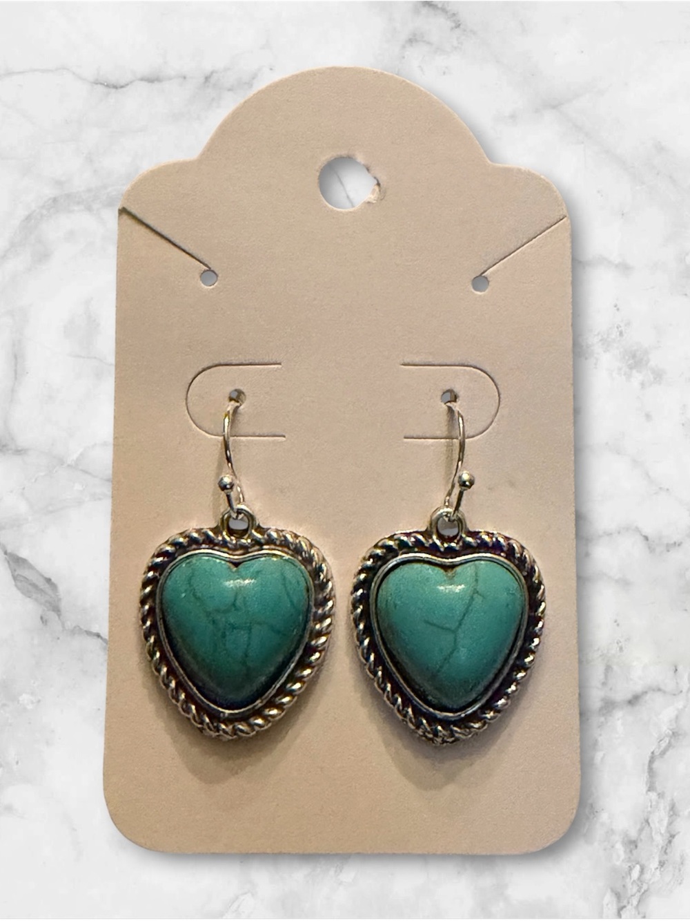 Turquoise Heart Drop Earrings - Silver-Tone Frame